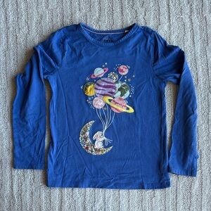 Mini Boden Blue Long-Sleeve Bunny Space Balloon shirt size 9-10
